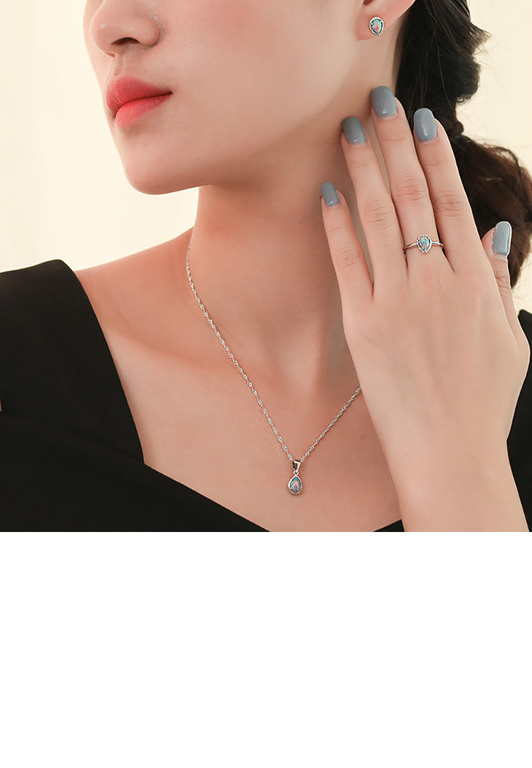 925 Sterling Silver Fashion and Elegant Water Drop Shaped Geometric Stud Earrings with Blue Cubic Zirconia - Luxurious Look