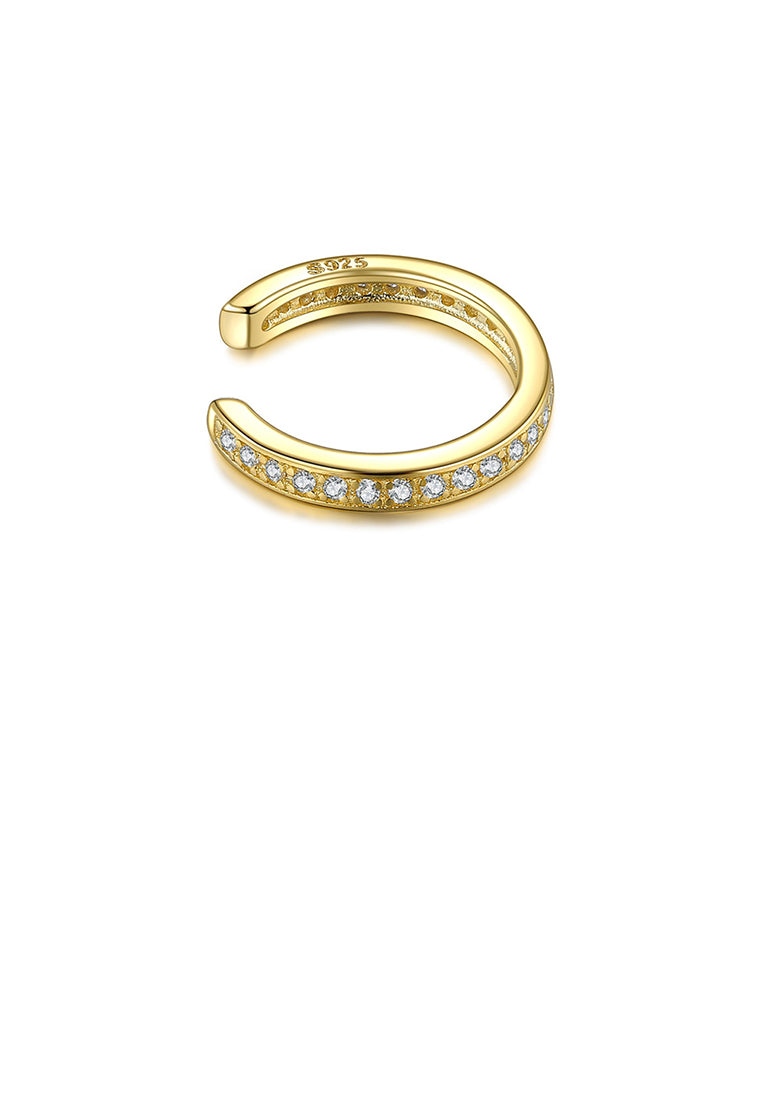 925 Sterling Silver Plated Gold Simple Temperament Geometric Circle Ear Clip with Cubic Zirconia - Luxurious Look