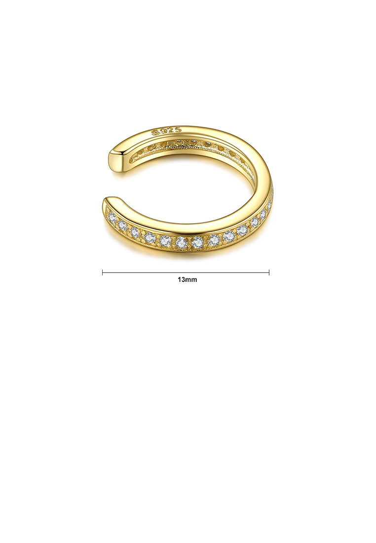 925 Sterling Silver Plated Gold Simple Temperament Geometric Circle Ear Clip with Cubic Zirconia - Luxurious Look