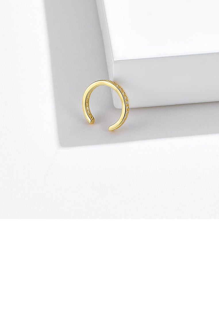 925 Sterling Silver Plated Gold Simple Temperament Geometric Circle Ear Clip with Cubic Zirconia - Luxurious Look