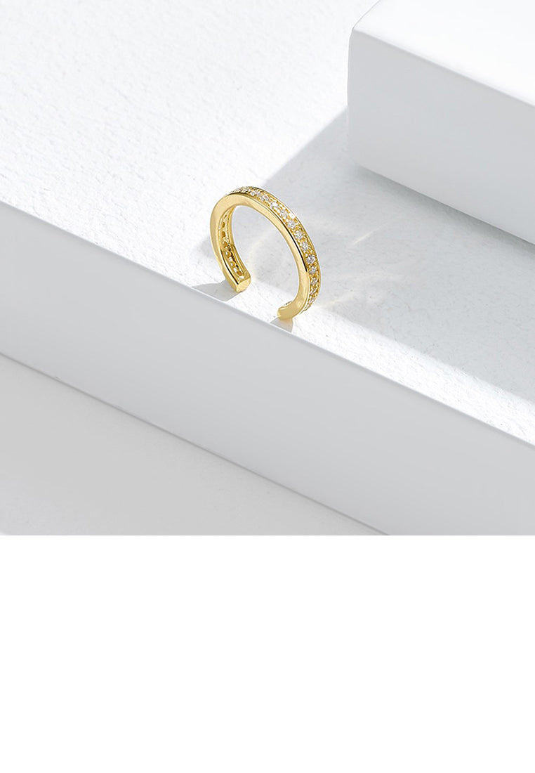 925 Sterling Silver Plated Gold Simple Temperament Geometric Circle Ear Clip with Cubic Zirconia - Luxurious Look