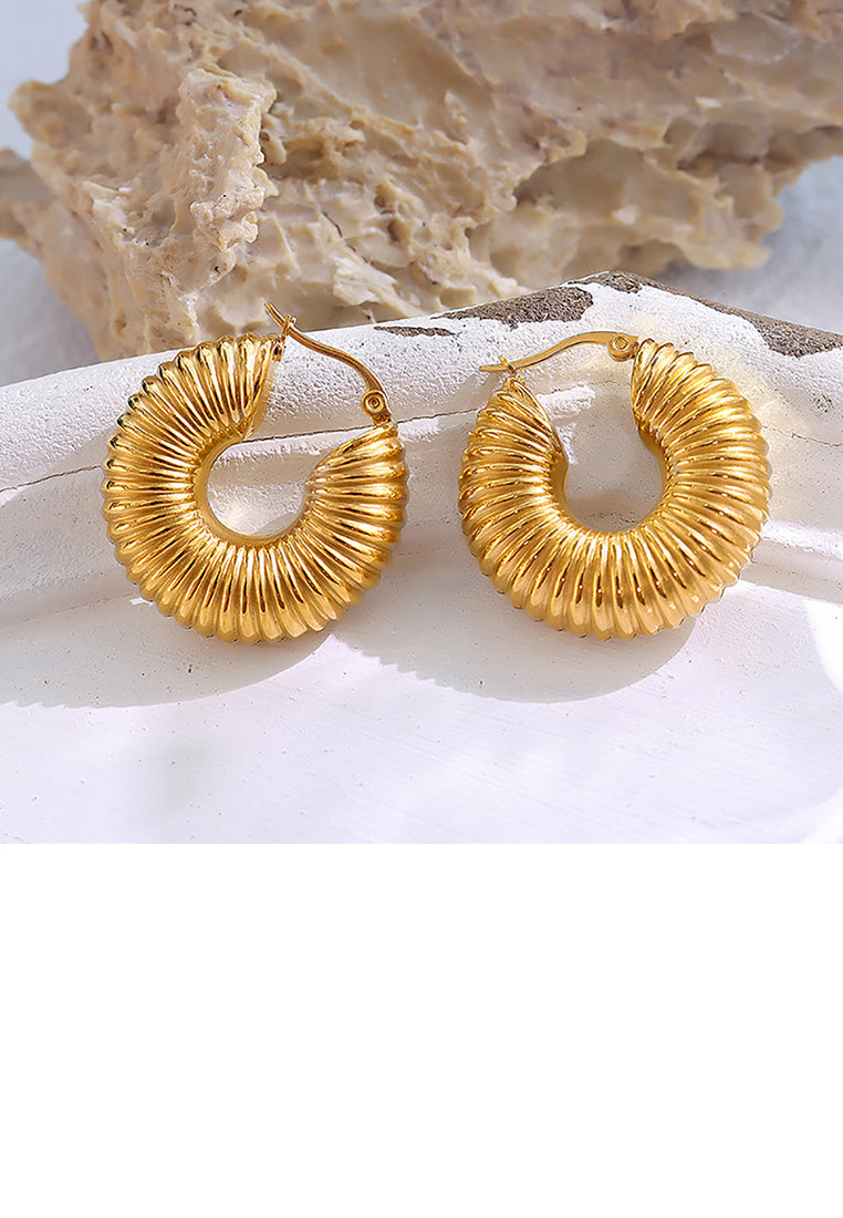 Fashion Personality Plated Gold 316L Stainless Thread Circle Geometric Earrings