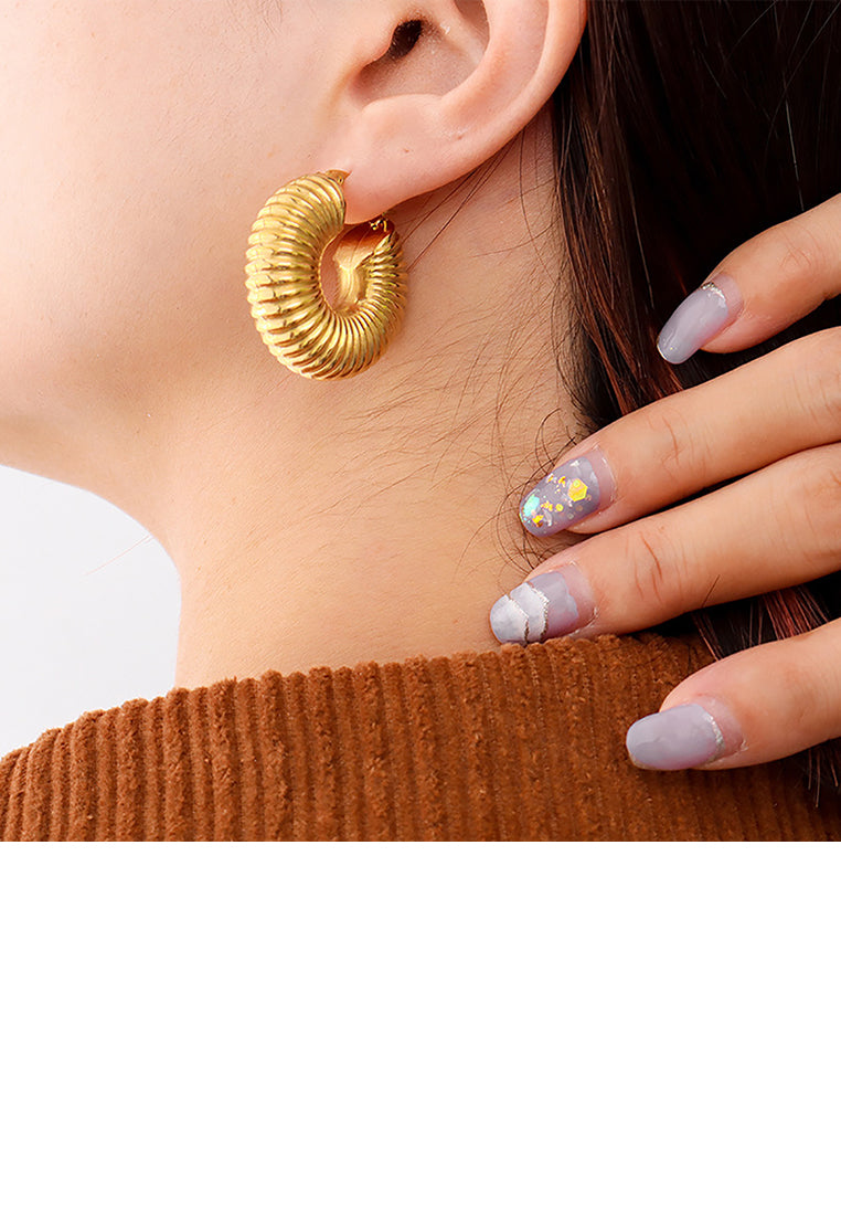 Fashion Personality Plated Gold 316L Stainless Thread Circle Geometric Earrings