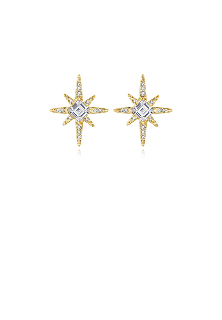Fashion Simple Plated Gold Star Stud Earrings with Cubic Zirconia - Luxurious Look