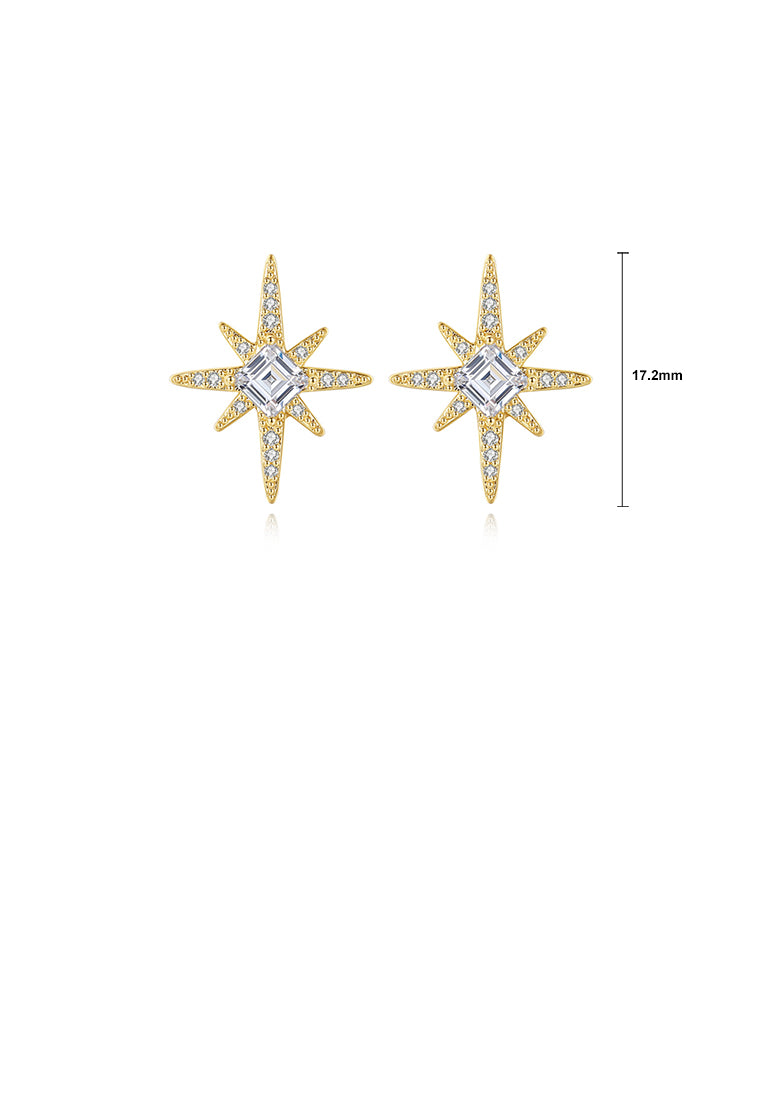 Fashion Simple Plated Gold Star Stud Earrings with Cubic Zirconia - Luxurious Look
