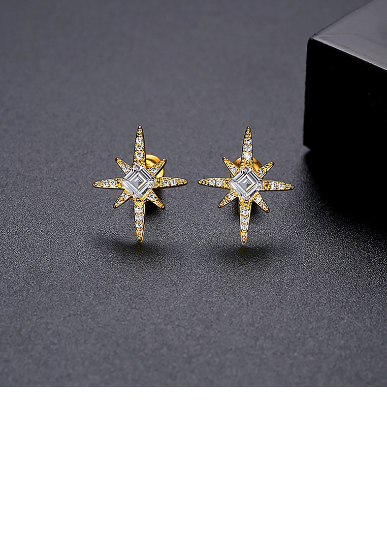 Fashion Simple Plated Gold Star Stud Earrings with Cubic Zirconia - Luxurious Look
