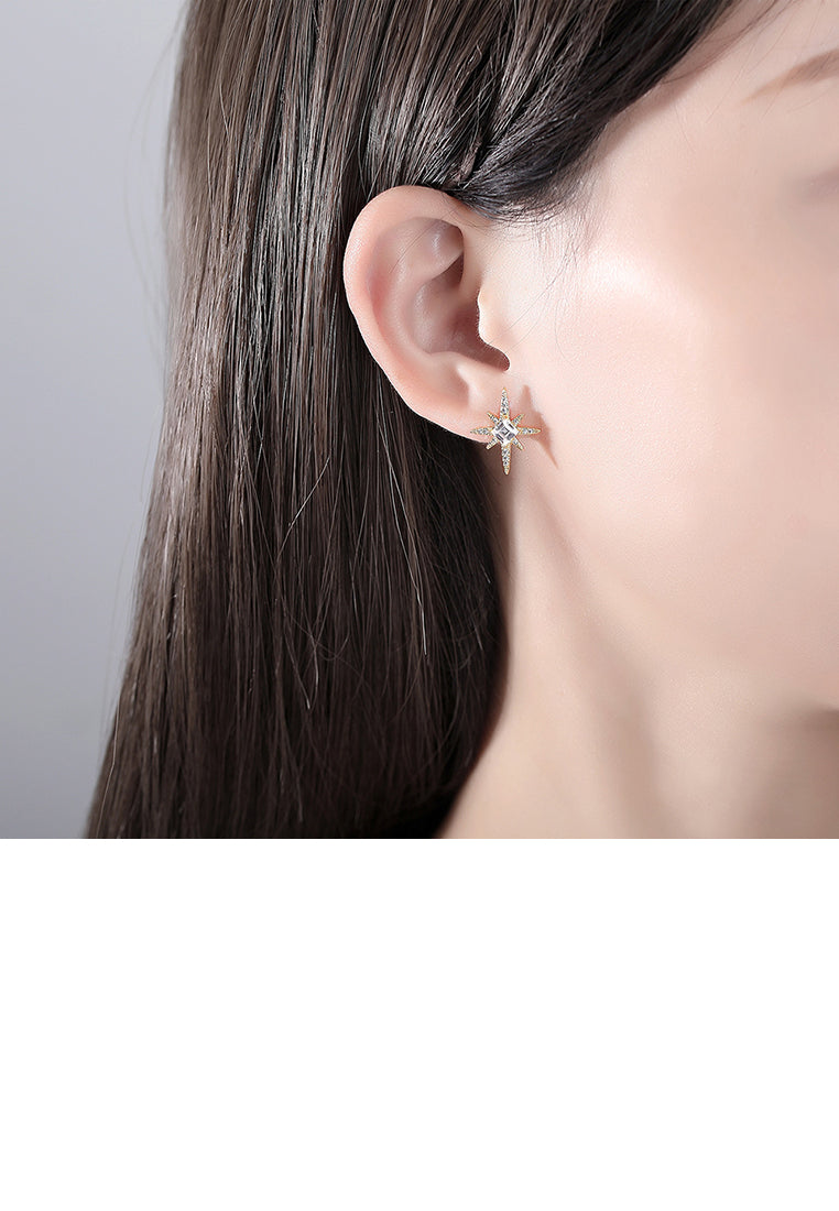 Fashion Simple Plated Gold Star Stud Earrings with Cubic Zirconia - Luxurious Look