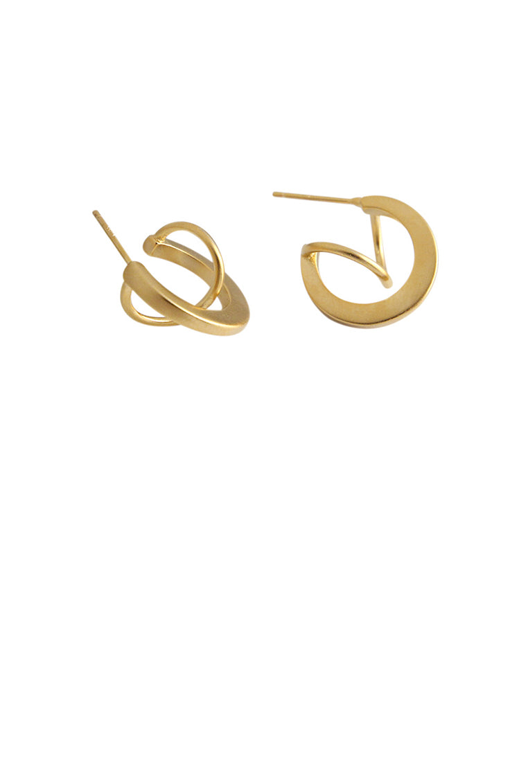 925 Sterling Silver Plated Gold Simple Creative Geometric Half Circle Stud Earrings