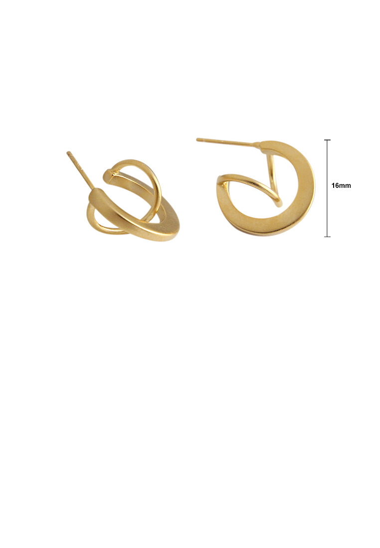 925 Sterling Silver Plated Gold Simple Creative Geometric Half Circle Stud Earrings