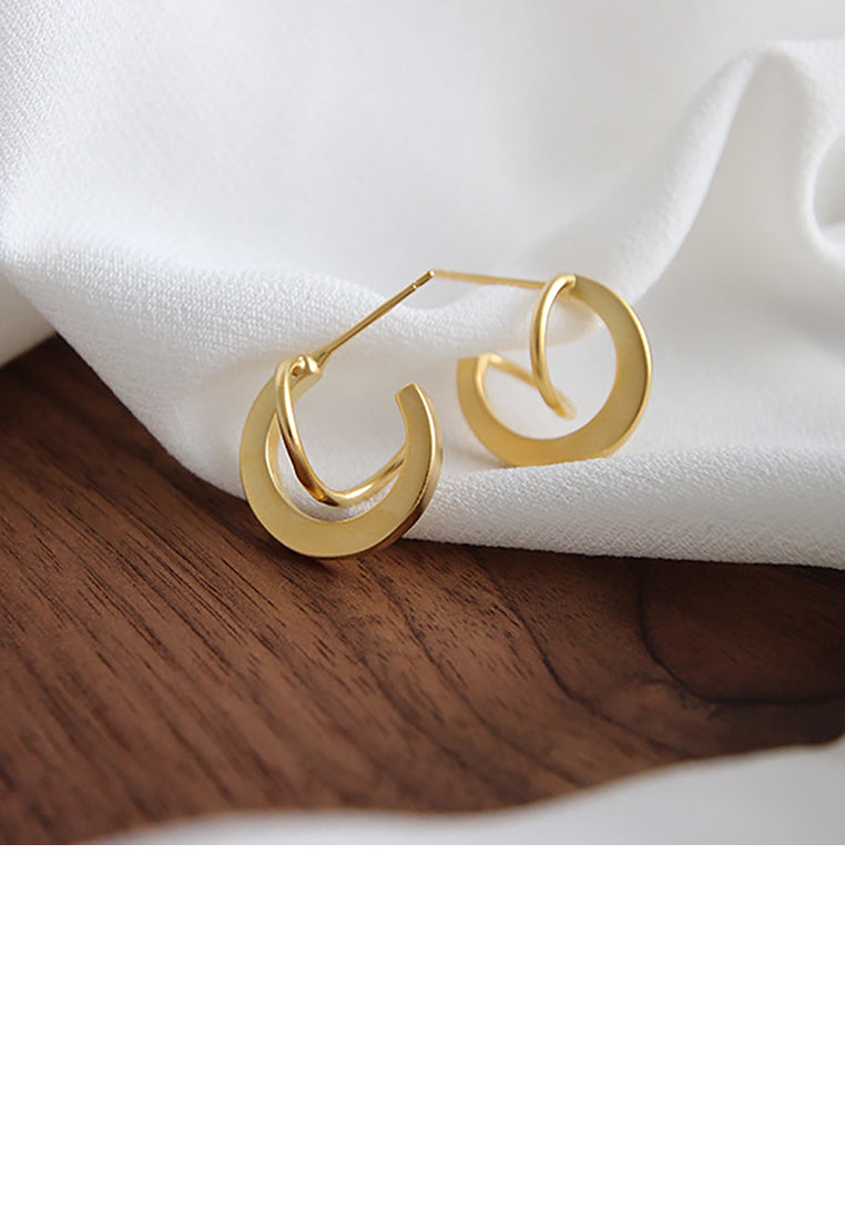 925 Sterling Silver Plated Gold Simple Creative Geometric Half Circle Stud Earrings