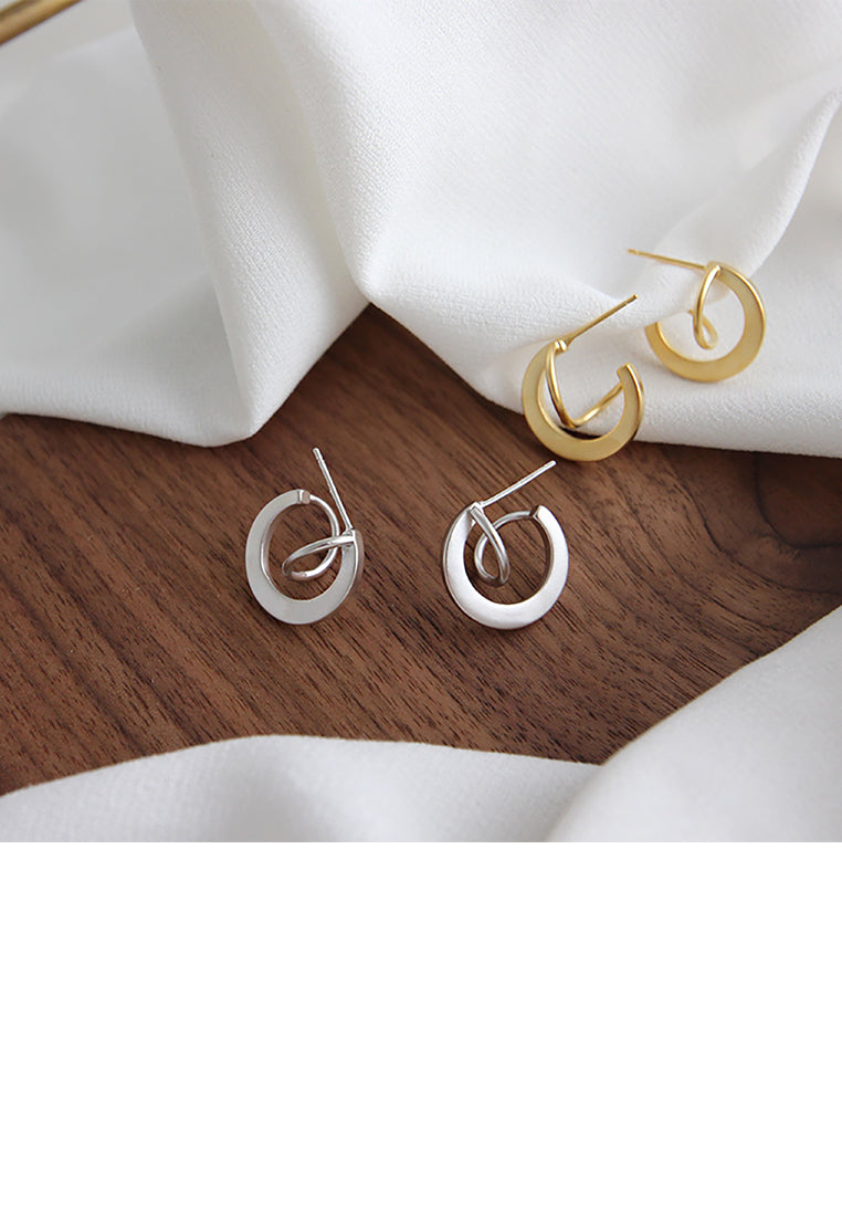 925 Sterling Silver Plated Gold Simple Creative Geometric Half Circle Stud Earrings