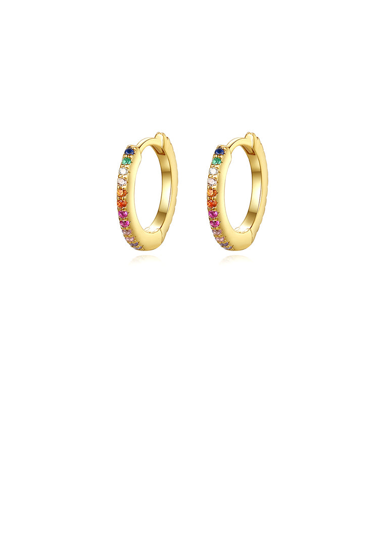 Simple and Exquisite Plated Gold Geometric Circle Stud Earrings with Colorful Cubic Zirconia - Luxurious Look