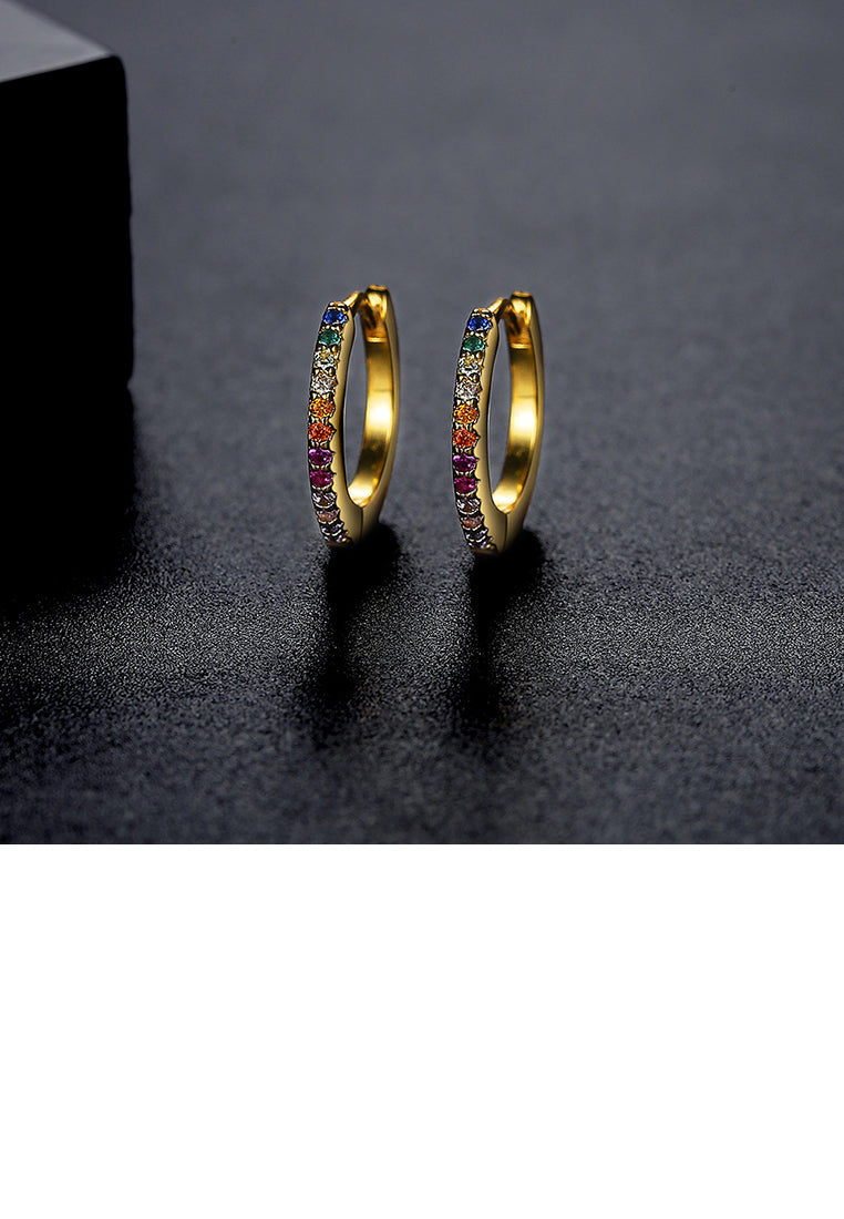 Simple and Exquisite Plated Gold Geometric Circle Stud Earrings with Colorful Cubic Zirconia - Luxurious Look
