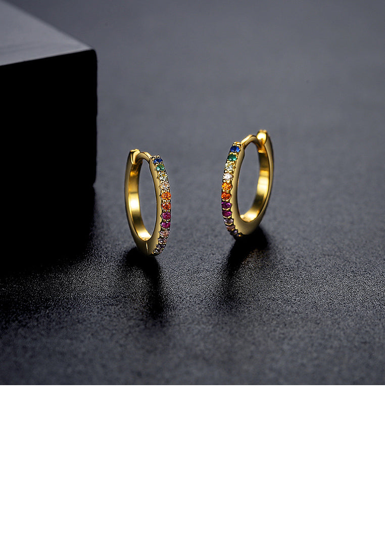 Simple and Exquisite Plated Gold Geometric Circle Stud Earrings with Colorful Cubic Zirconia - Luxurious Look