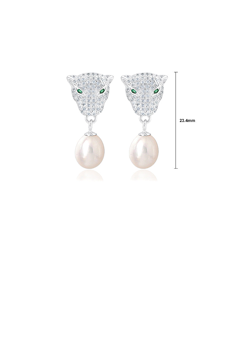 925 Sterling Silver Fashion Personality Cheetah Freshwater Pearl Earrings with Cubic Zirconia - Luxurious Look