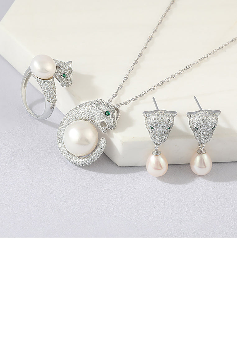 925 Sterling Silver Fashion Personality Cheetah Freshwater Pearl Earrings with Cubic Zirconia - Luxurious Look