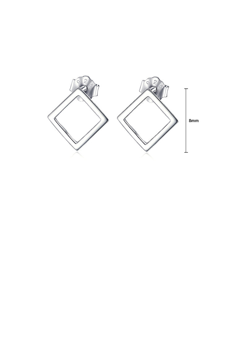 925 Sterling Silver Simple Fashion Hollow Geometric Diamond Stud Earrings