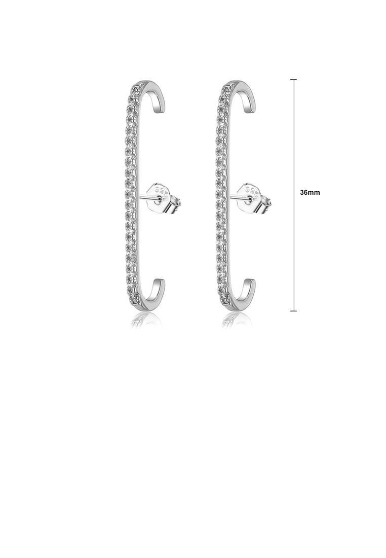 925 Sterling Silver Fashion Simple Geometric Stud Earrings with Cubic Zirconia - Luxurious Look