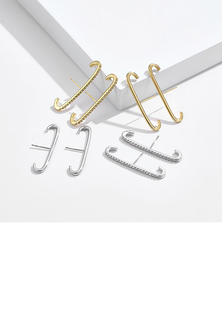 925 Sterling Silver Fashion Simple Geometric Stud Earrings with Cubic Zirconia - Luxurious Look