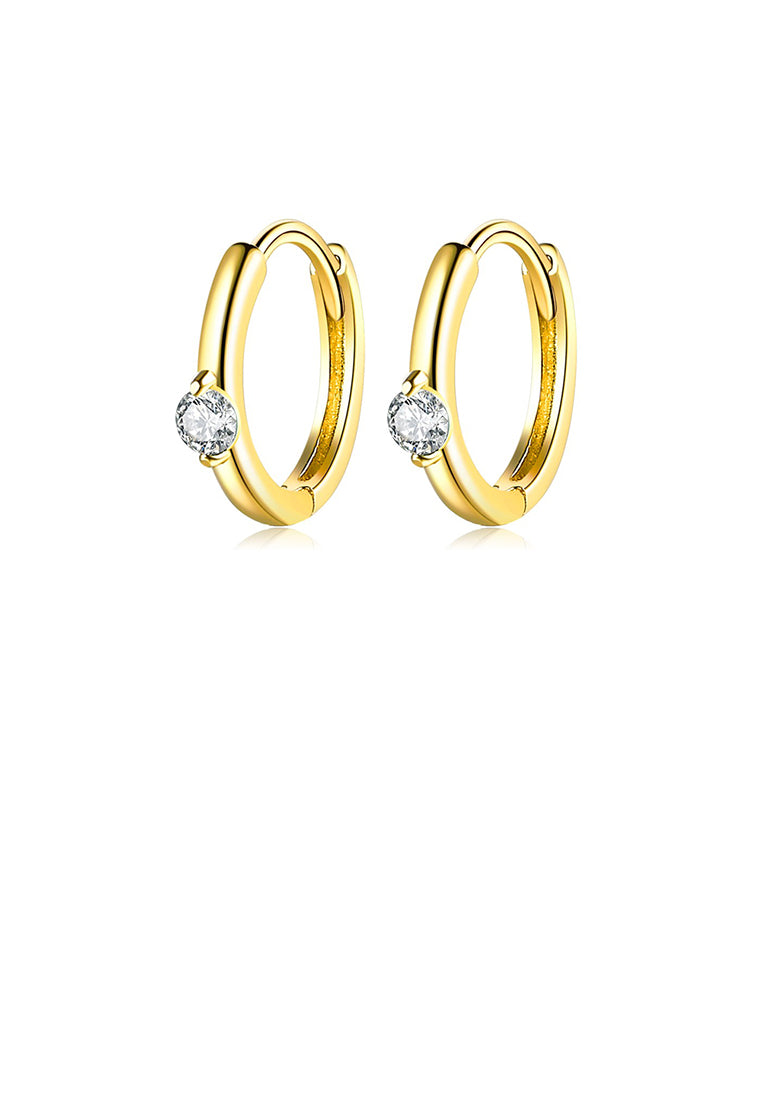 925 Sterling Silver Plated Gold Simple Fashion Geometric Round Stud Earrings with White Cubic Zirconia - Luxurious Look