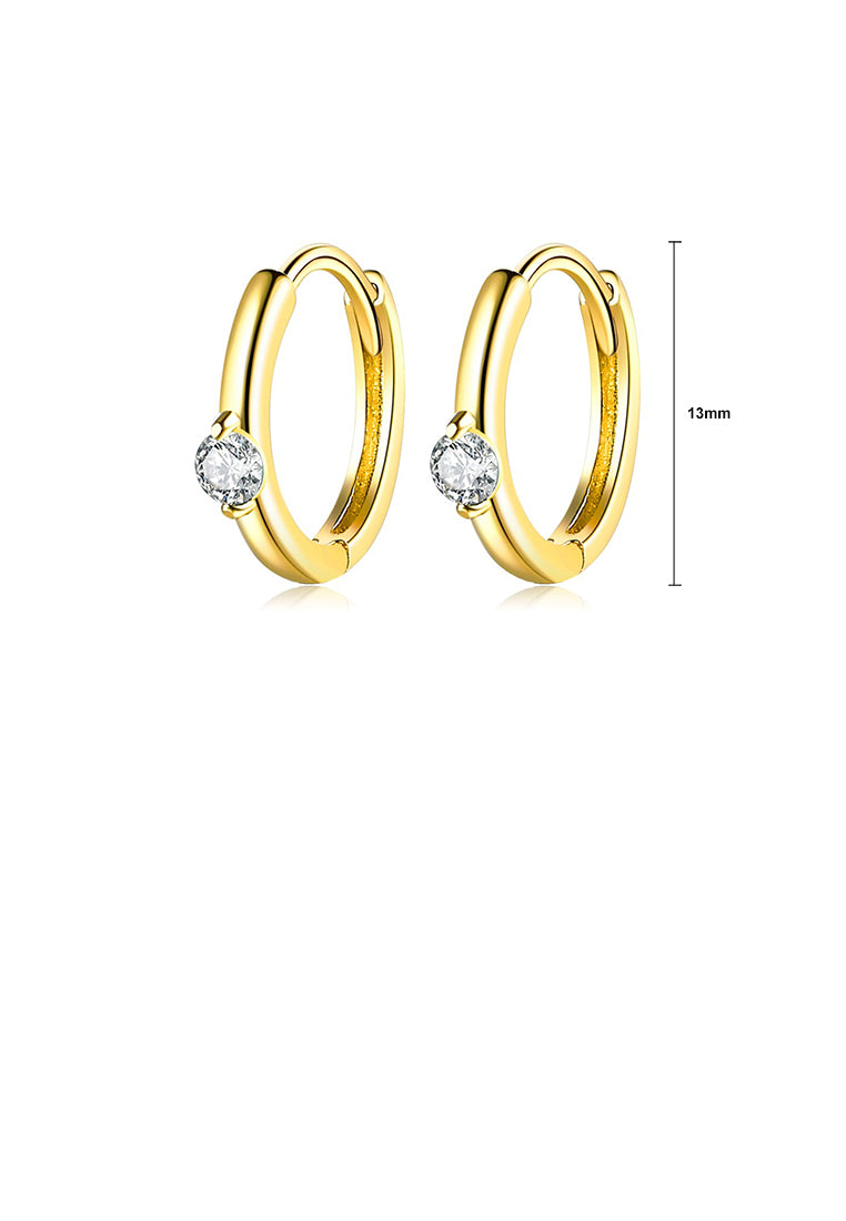 925 Sterling Silver Plated Gold Simple Fashion Geometric Round Stud Earrings with White Cubic Zirconia - Luxurious Look