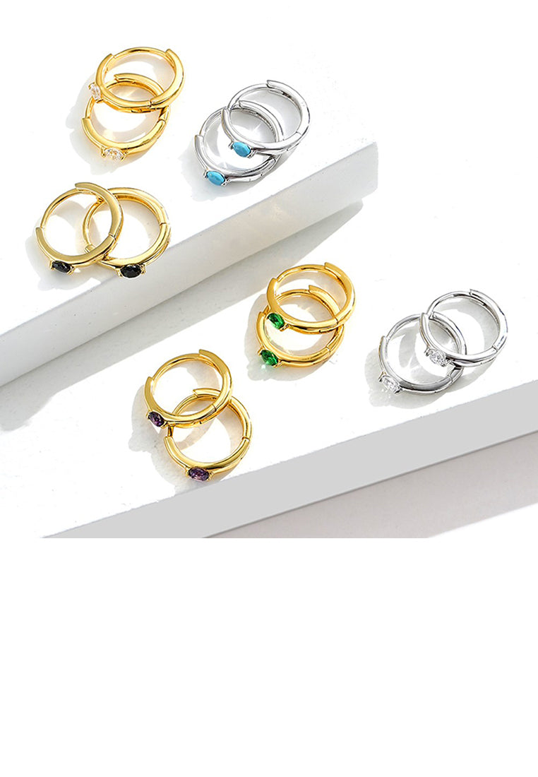 925 Sterling Silver Plated Gold Simple Fashion Geometric Round Stud Earrings with White Cubic Zirconia - Luxurious Look