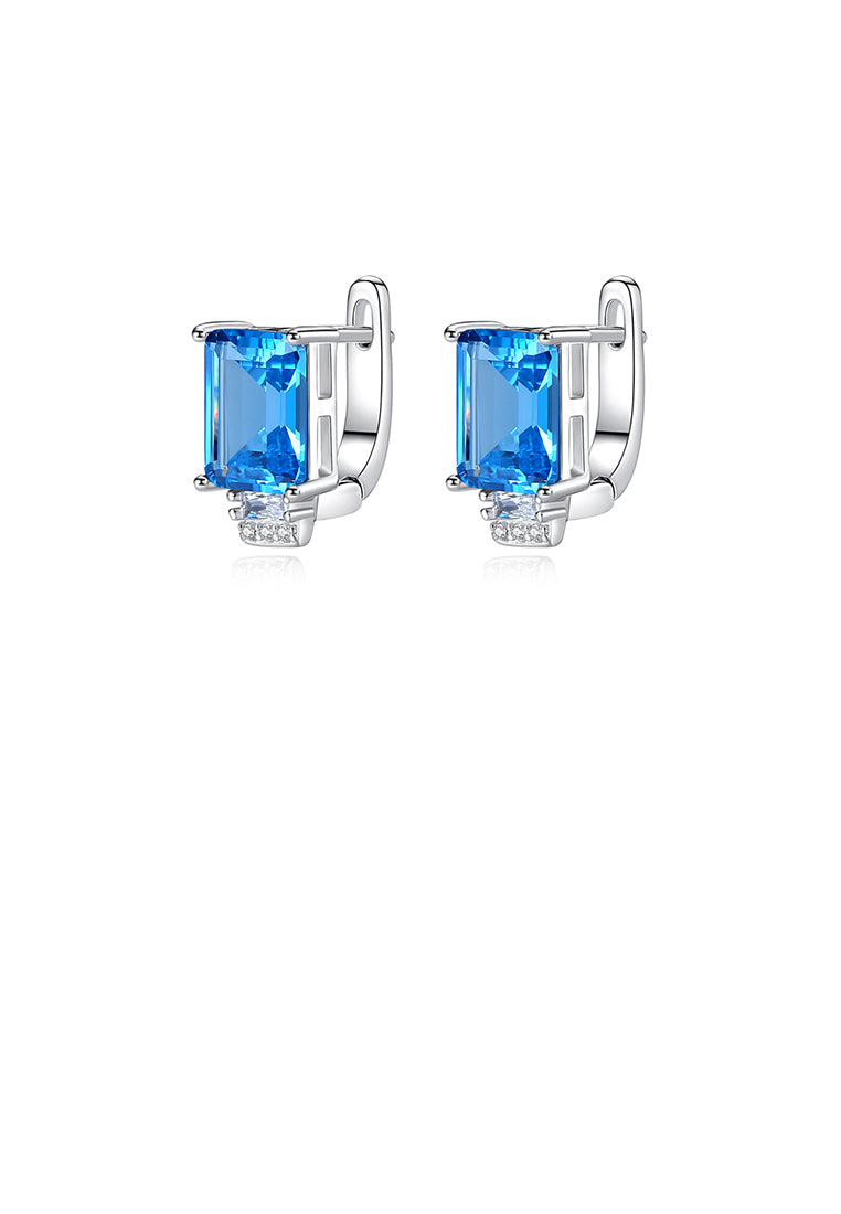 925 Sterling Silver Fashion Simple Geometric Square Blue Cubic Zirconia Stud Earrings - Luxurious Look