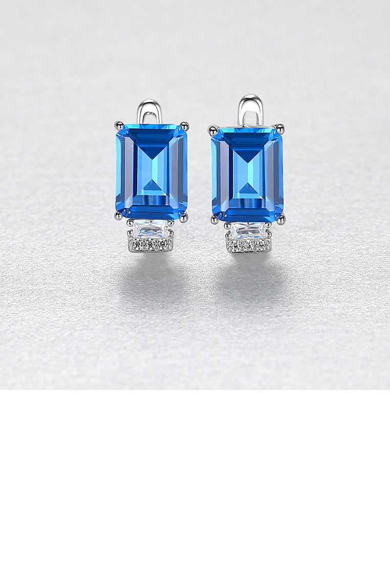 925 Sterling Silver Fashion Simple Geometric Square Blue Cubic Zirconia Stud Earrings - Luxurious Look