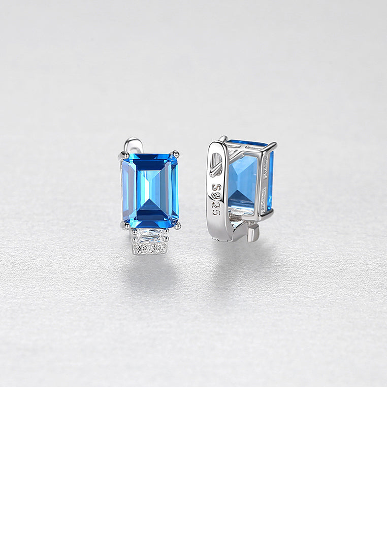 925 Sterling Silver Fashion Simple Geometric Square Blue Cubic Zirconia Stud Earrings - Luxurious Look