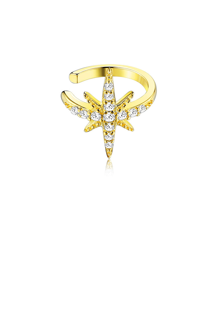 925 Sterling Silver Plated Gold Fashion Simple Star Ear Clip with Cubic Zirconia - Luxurious Look