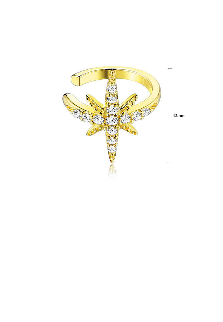 925 Sterling Silver Plated Gold Fashion Simple Star Ear Clip with Cubic Zirconia - Luxurious Look