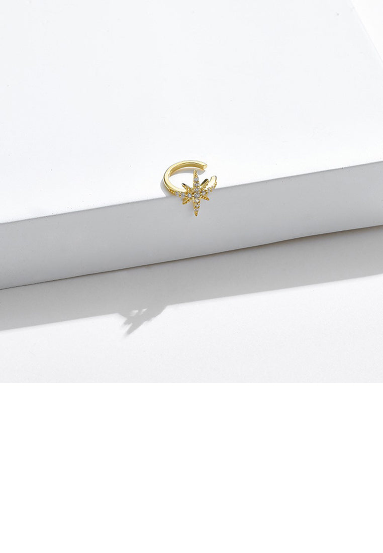 925 Sterling Silver Plated Gold Fashion Simple Star Ear Clip with Cubic Zirconia - Luxurious Look