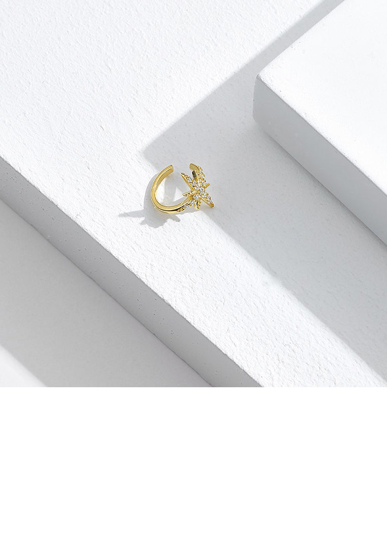 925 Sterling Silver Plated Gold Fashion Simple Star Ear Clip with Cubic Zirconia - Luxurious Look