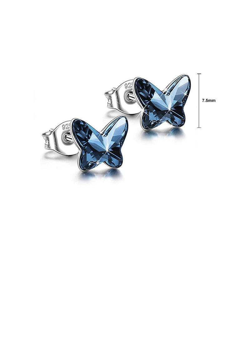 925 Sterling Silver Fashion Temperament Butterfly Stud Earrings with Blue Cubic Zirconia - Luxurious Look