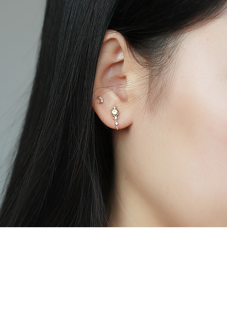 925 Sterling Silver Plated Gold Fashion Creative Moon Scepter Asymmetrical Stud Earrings with Cubic Zirconia - Luxurious Look