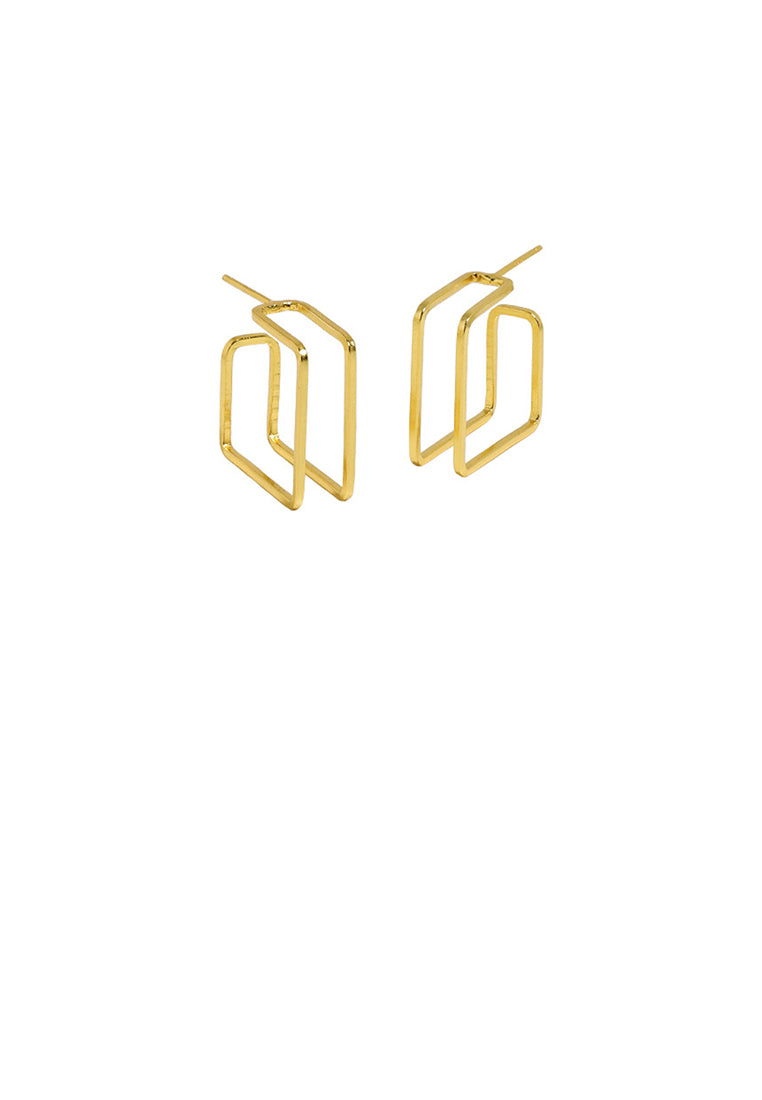 925 Sterling Silver Plated Gold Simple Personality Geometric Square Line Stud Earrings