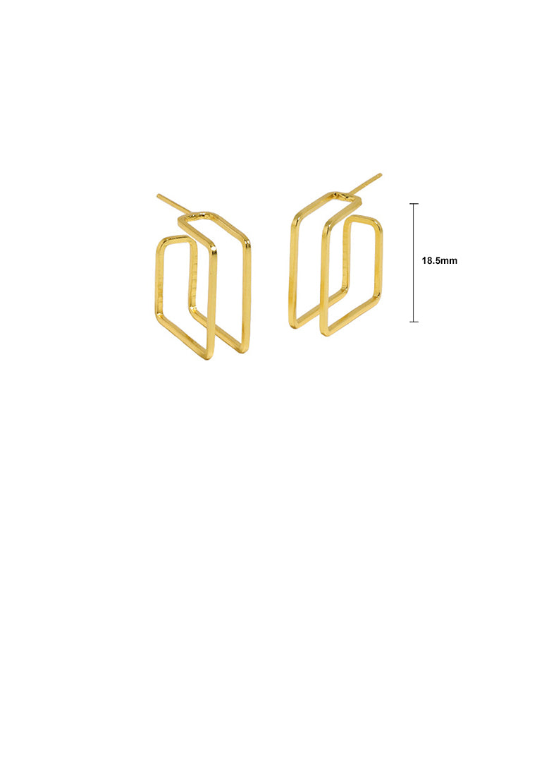 925 Sterling Silver Plated Gold Simple Personality Geometric Square Line Stud Earrings