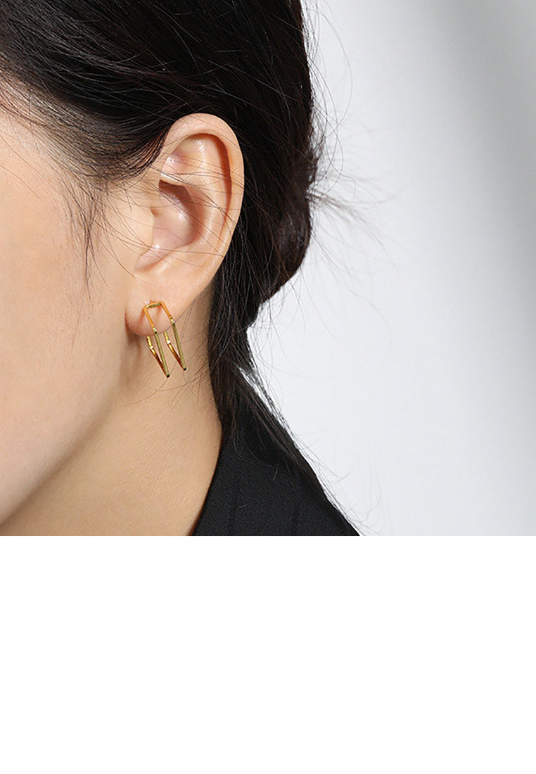 925 Sterling Silver Plated Gold Simple Personality Geometric Square Line Stud Earrings