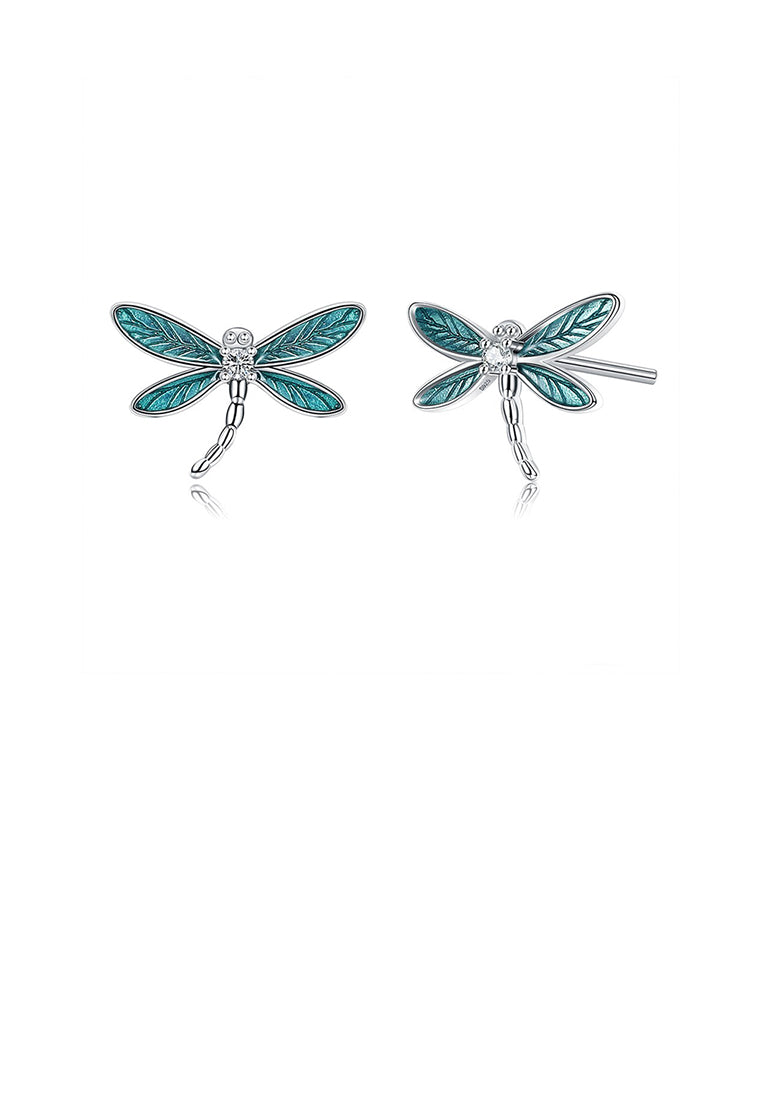 925 Sterling Silver Simple Fashion Dragonfly Stud Earrings with Cubic Zirconia - Luxurious Look