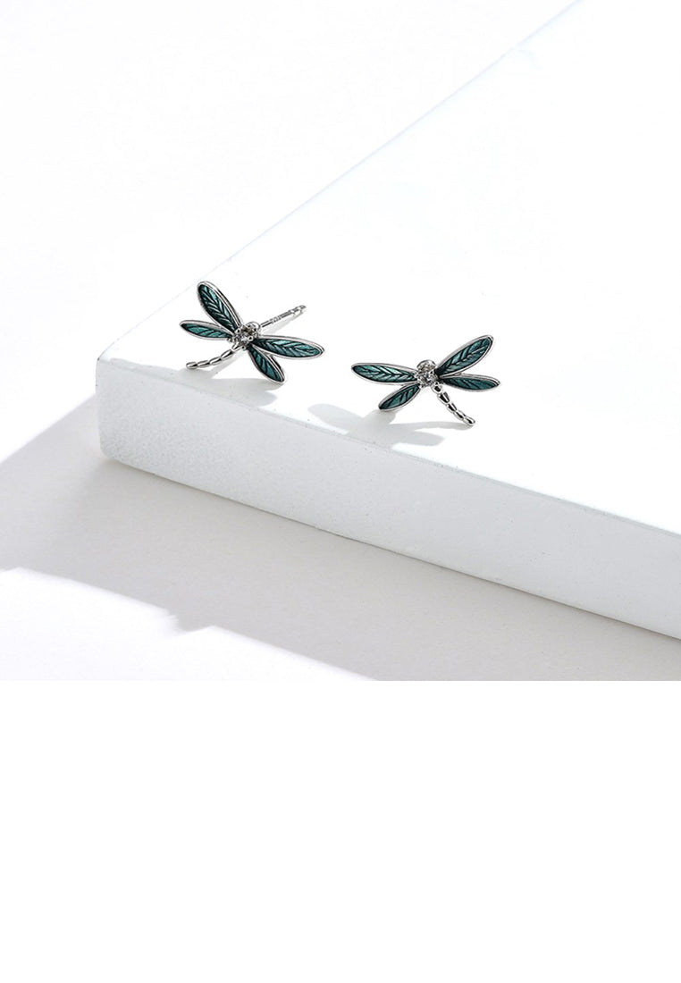 925 Sterling Silver Simple Fashion Dragonfly Stud Earrings with Cubic Zirconia - Luxurious Look