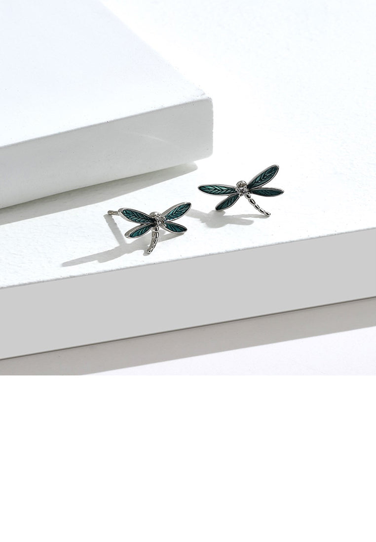 925 Sterling Silver Simple Fashion Dragonfly Stud Earrings with Cubic Zirconia - Luxurious Look