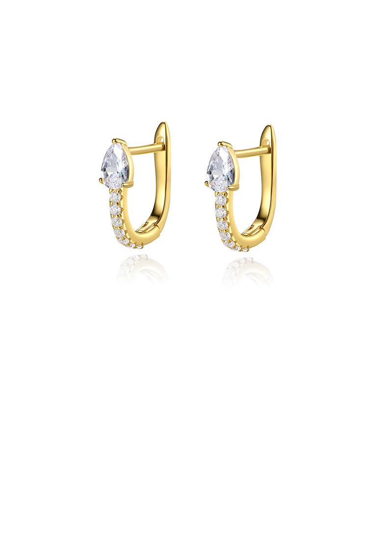 925 Sterling Silver Plated Gold Simple Temperament Geometric Earrings with Cubic Zirconia - Luxurious Look