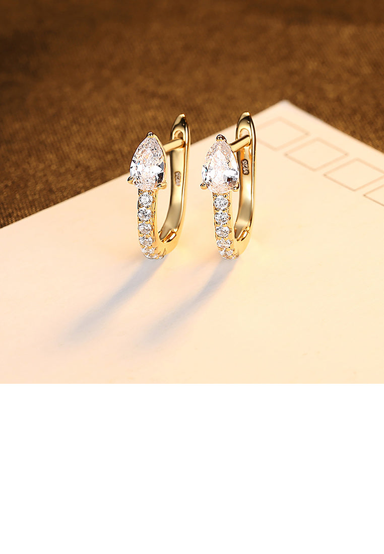 925 Sterling Silver Plated Gold Simple Temperament Geometric Earrings with Cubic Zirconia - Luxurious Look
