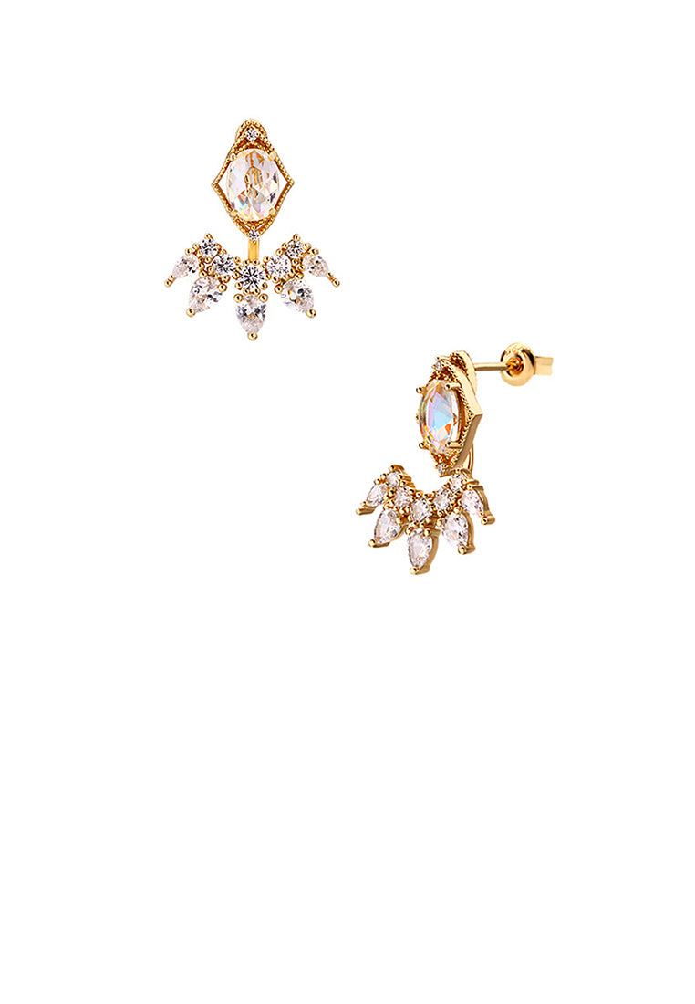 925 Sterling Silver Plated Gold Simple Temperament Geometric Stud Earrings with Cubic Zirconia - Luxurious Look