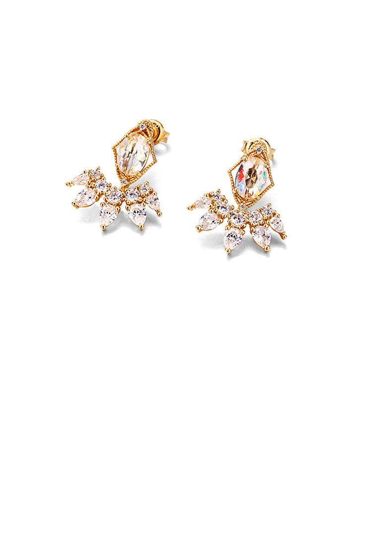 925 Sterling Silver Plated Gold Simple Temperament Geometric Stud Earrings with Cubic Zirconia - Luxurious Look