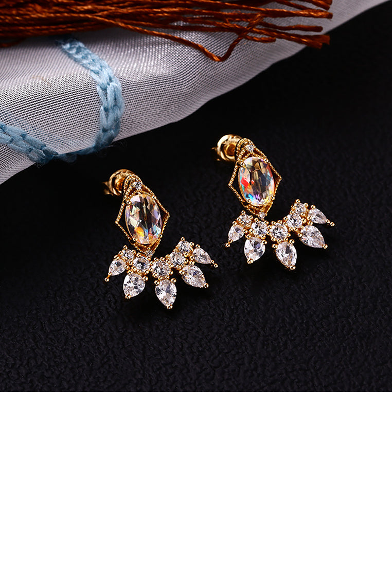 925 Sterling Silver Plated Gold Simple Temperament Geometric Stud Earrings with Cubic Zirconia - Luxurious Look