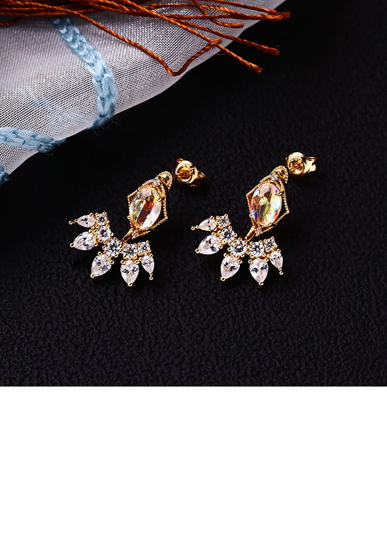 925 Sterling Silver Plated Gold Simple Temperament Geometric Stud Earrings with Cubic Zirconia - Luxurious Look