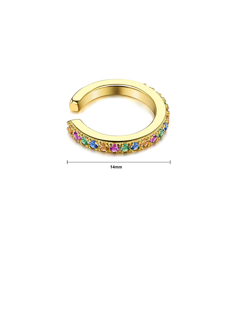 925 Sterling Silver Plated Gold Simple Geometric Circle Color Cubic Zirconia Ear Clips - Luxurious Look