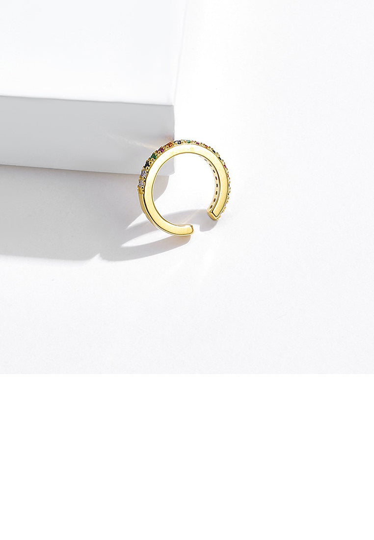 925 Sterling Silver Plated Gold Simple Geometric Circle Color Cubic Zirconia Ear Clips - Luxurious Look