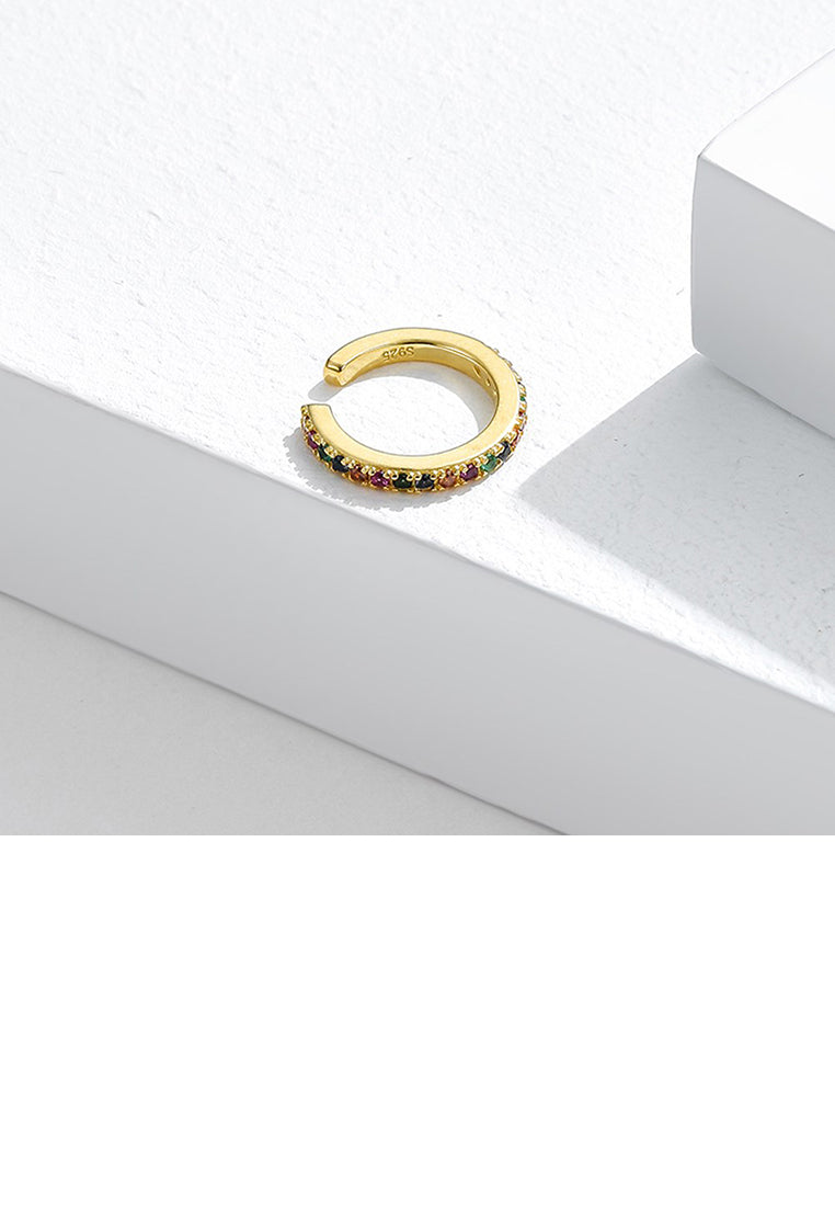 925 Sterling Silver Plated Gold Simple Geometric Circle Color Cubic Zirconia Ear Clips - Luxurious Look